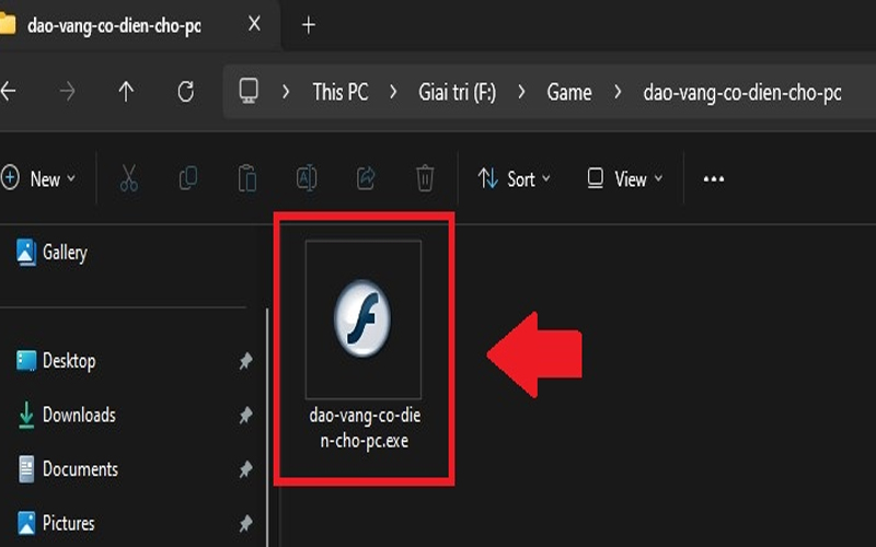 Chọn file có đuôi exe để khởi động game Đào Vàng PC