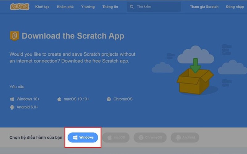 Chọn phiên bản tải Scratch 3.0 về máy tính