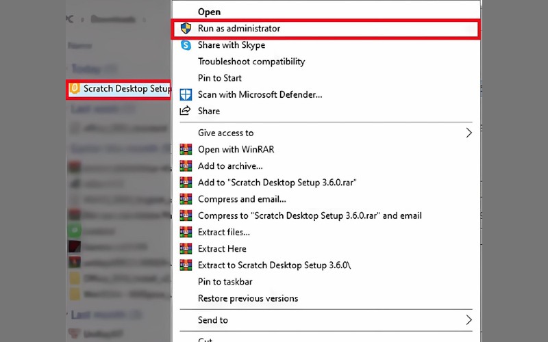 Run as Administrator cho file Scratch 3.0