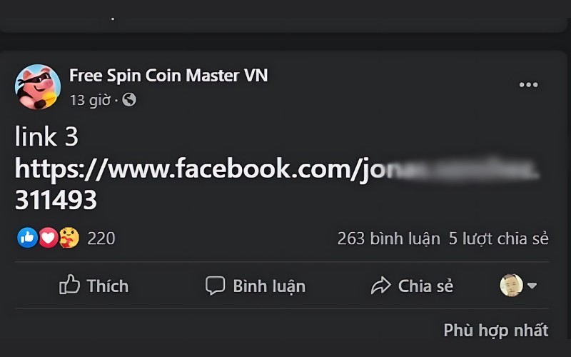 Tìm nhóm cung cấp code coin master trên Facebook